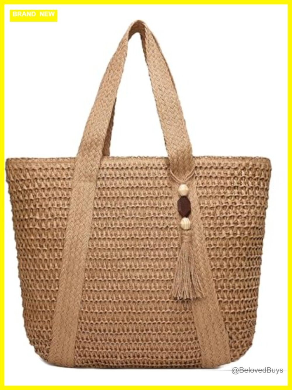 Hollow Out Straw Beach Bag, Woven Crochet Tote with Lining, Boho Shoulder Purse